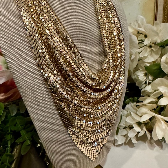 Amazing Vintage Whiting & Davis Co. Gold Mesh Scarf Collar Necklace/ Statement - Picture 14 of 14